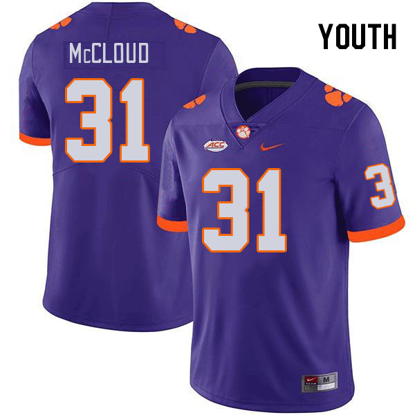 Youth #31 Kobe McCloud Clemson Tigers College Football Jerseys Stitched-Purple